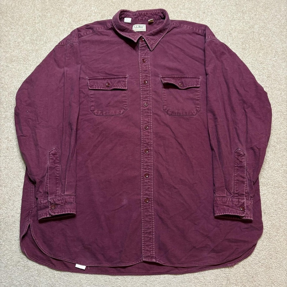 Vtg L.L. Bean Shirt Tall 20/3XL Purple Chamois Flannel Button Up Long Sleeve USA